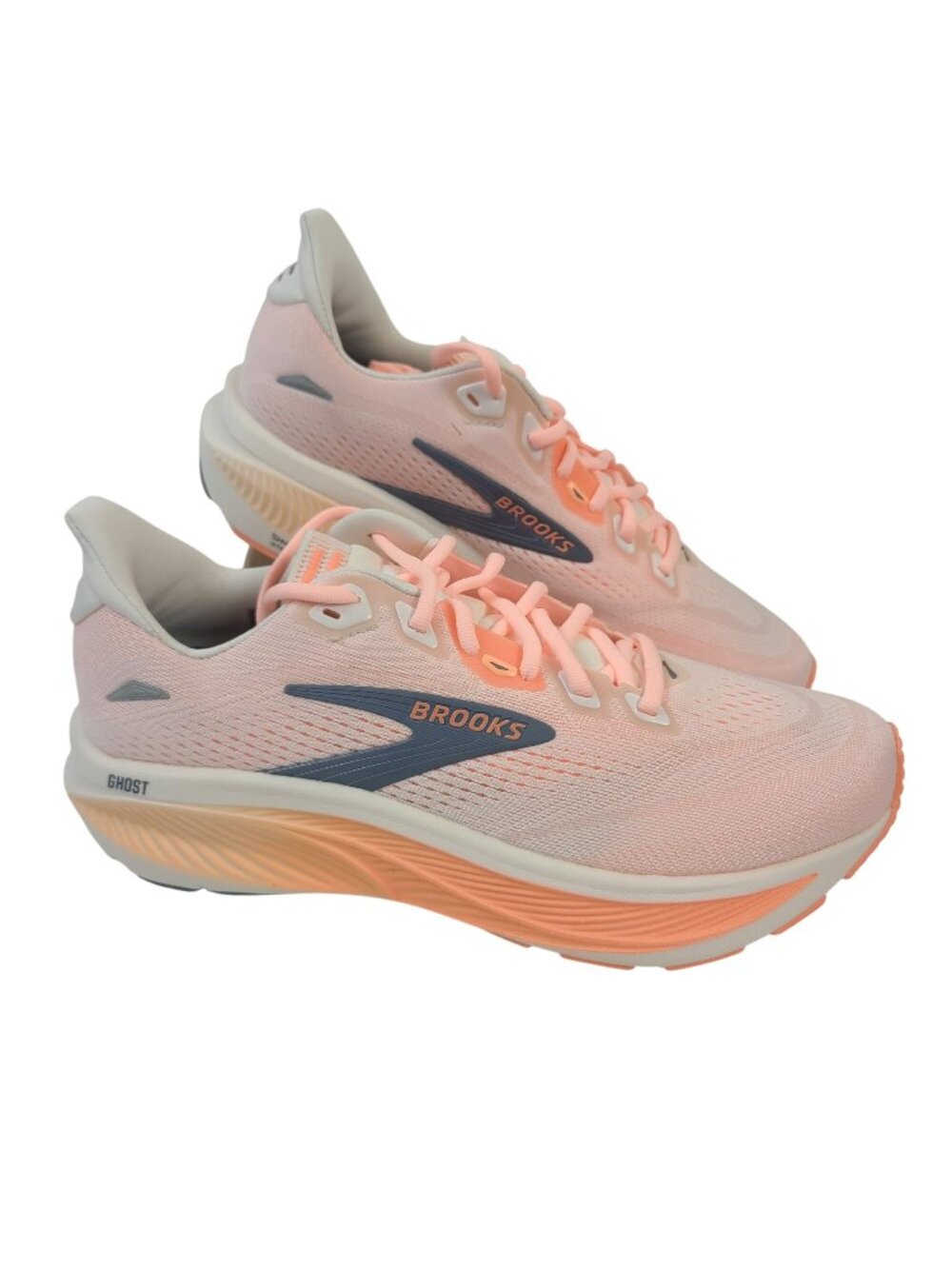 Brooks Ghost 18 Women's Running Shoes Star White/Cyber Peach/Grey Sz 8.5 Wide D